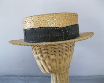 Men's Straw Hat - Antique 1920s Gatsby Style Hat - Vintage Straw Boater - Skimmer Hat -Size 7