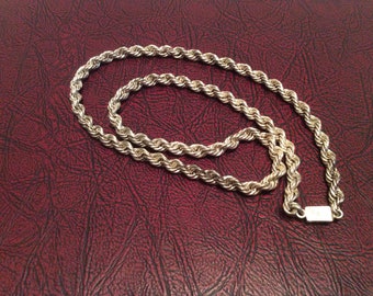 Vintage 925 Sterling Silver Rope Chain Necklace / 24 inches long