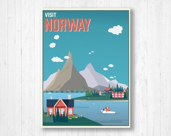 Norway Print, Vintage Norway Print, Norway Canvas, Norway Poster, Travel Norway, Vintage Poster, Visit Norway, European Poster, Scandinavian