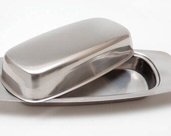 Sleek Danish Modern Stainless Butter Dish - Made in Denmark - Maker's Mark - Selandia -- For 1/4 Pound Butter or Margarine
