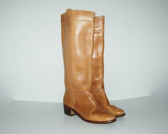 Size US 6.5 / 70s Tan Leather Riding Boots