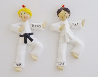 Personalized Karate Boy Ornament with Custom Belt Color
