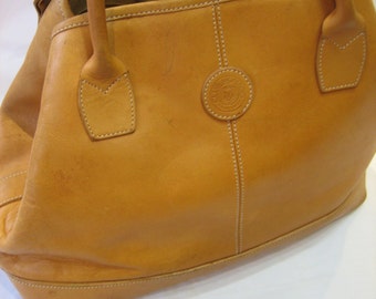 Vintage Club Monaco Caramel Tan Saddle Leather Satchel Handbag