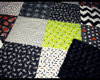 Mix Match Toddler Quilt Blanket Jack Skellington Skull Halloween Skeleton Chevron