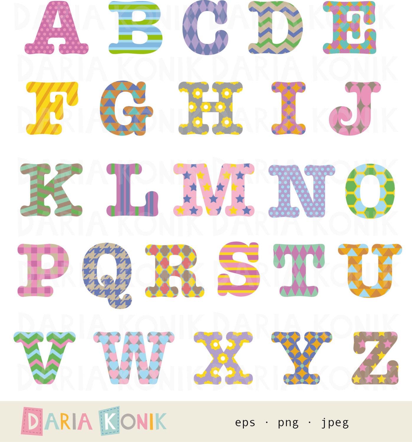 patterned alphabet clip art set a z uppercase letters patterned letter