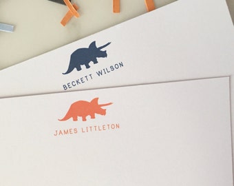 Dinosaur Stationary - Boys Personalized Stationery Set of 20 Flat Thank You Note Cards