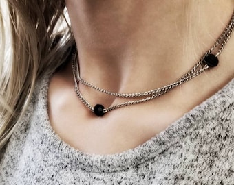 Black and Silver Edgy Choker Necklace - Hypoallergenic