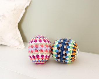 Crochet baby toy rattle ball in organic cotton