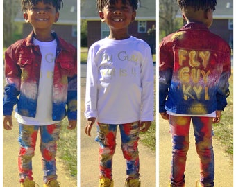 Ultimate Swag denim jacket and pants, Babies,Toddies,Kids distress, custom