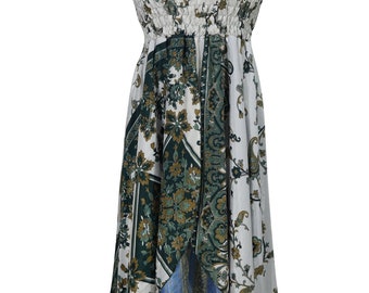 Vintage Silk Sari Two Layer Recycled Halter Dress Boho Beach Resort Fashion Womens Dresses