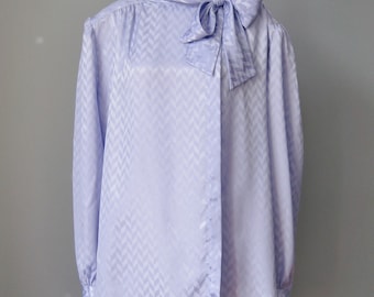 Secretary Blouse / Vtg 80s / Josephine Woman NOS Lavender Bow Blouse w Long Sleeves