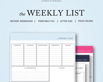 the Weekly To Do List | Instant Download