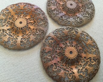 Beautiful Vintage Brass Filigree Stamping Finding (52mm)(1) Natural Patina