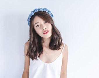 romantic pastel rose headband // blue - dainty, floral headpiece, nature inspired, vintage inspired, rustic rose, love.