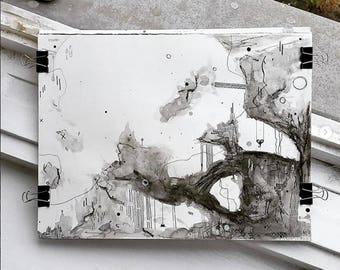 Pain & Revolt-Original drawing, abstract painting, mixed media on watercolor paper, 24x32cm