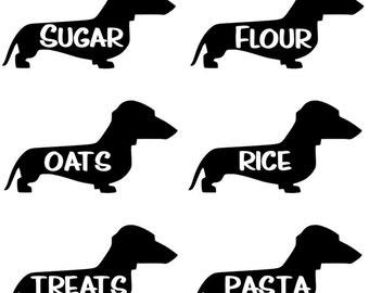Custom Kitchen Canister Labels Dachshund Decals 6 pc