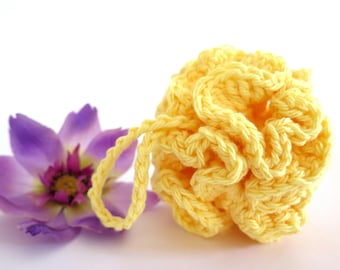 Crochet Facial Pouf Yellow Cotton Scrubbie Baby Bath Loofah Lightly Scented