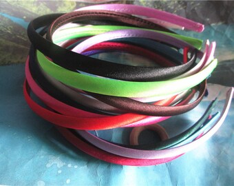 Sample 15pcs 10mm width assorted satin cover plastic hairbands findings