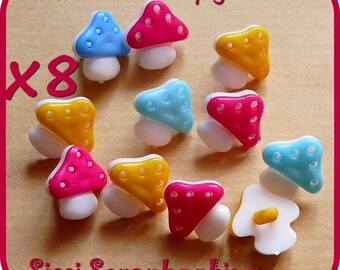 Lot 8 button mushroom multicolor child sewing baby 15mm