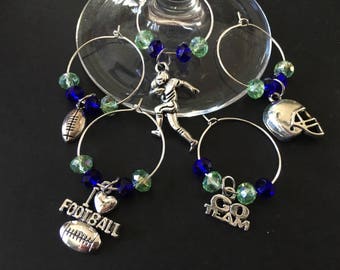 SEATTLE SEAHAWKS Colored Football Wine Charms - Set of 5