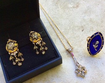 Art Deco Diamond and Enamel Earrings