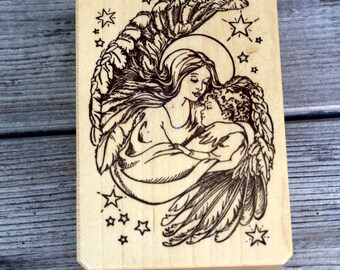 Wood Mounted Rubber Stamp Angel Destash