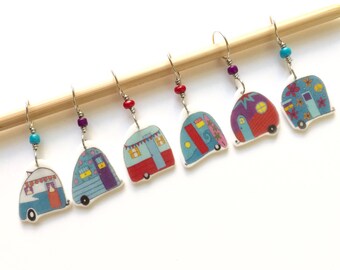 Road Trip! retro mini trailer stitch markers, whimsical knitting accessory, fun gift for knitters