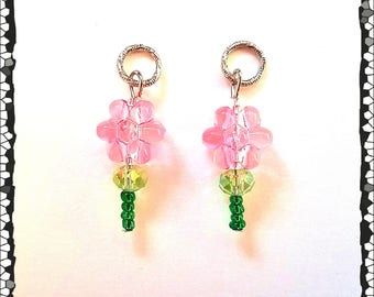 Hearing Aid Charms: Shimmery Flower Stems with Glass and Czech Glass Accent Beads! Mother Daughter Set also available!