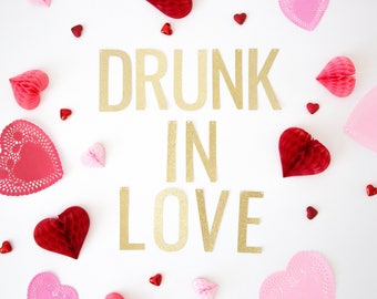 Drunk In Love Banner - Glitter Valentines Day Banner, Valentine Decor, Valentine's Party, Wedding Banner, Engagement Banner