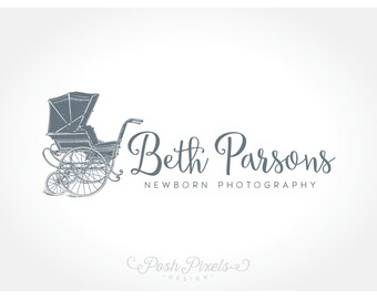 Logo Design (Premade) Vintage Baby Carriage Logo, Newborn Photography Logo, Boutique logo, Whimsical logo, Cute logo