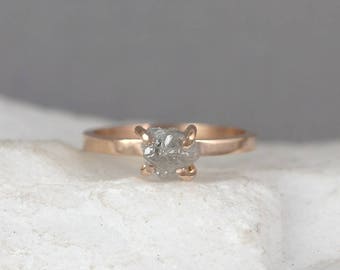 Raw Uncut Rough Diamond Engagement Ring - 14K Rose Gold-Rough Diamond Gemstone Ring - April Birthstone - Anniversary Ring - Conflict Free