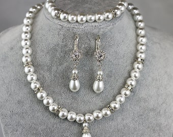 Pearl Bridal jewelry set Pearl Jewelry set Wedding Jewelry set Bridal Back drop necklace Pearl Bridal Necklace Pearl Bridesmaid jewelry set