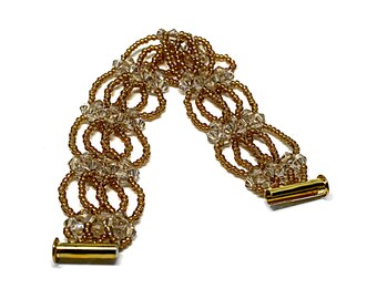 Gold bead bracelet Beadwoven bracelet Crystal beaded bracelet Seed bead woven bracelet Statement bracelet Sparkling evening bracelet