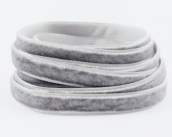 3 Meters of 10mm Light Gray Velvet Ribbon - 3.28 Yards - Made in Turkey