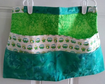 Green and Turquoise Owl Print Utility/Craft/Vender/Gardening Apron