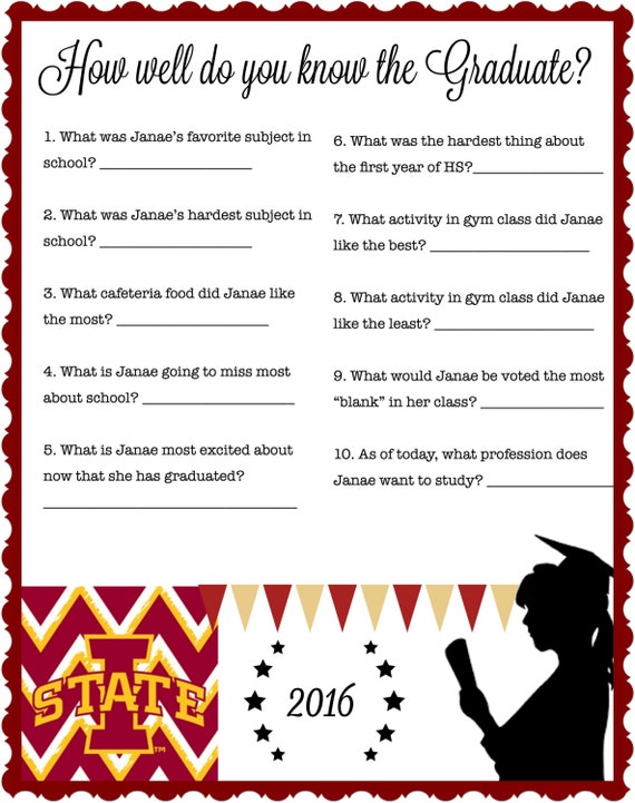 items similar to college graduation party game who knows