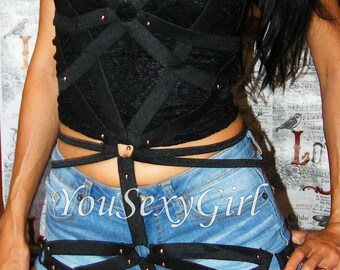 Spiked Elastic Harness Crotchless Bondage
