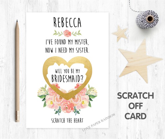 will you be my bridesmaid scratch card, will you be my maid of honour scratch card, I've found my mister, bridesmaid proposal, floral