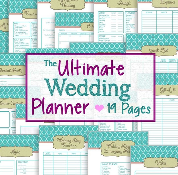  Wedding  Planner  19 Printable  Pages Instant Downloadable