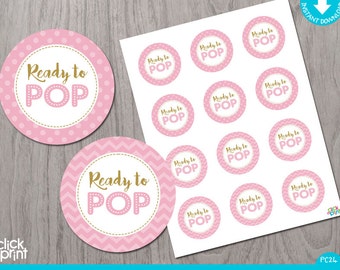 Pink and Gold Print Yourself Girl Baby Shower Cupcake Toppers or Stickers Ready to Pop, Pink and Gold Girl Baby Shower Decoration