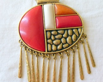 Lucky Brand Red Dangle Statement Pendant Necklace