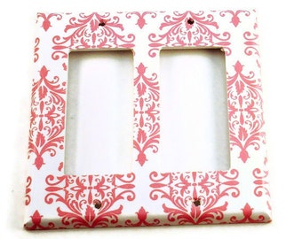 Rocker Switch plate Light Switch Cover in Pink Damask (152DR)