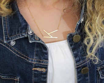 Silver Rose Gold or 16k Gold Plated Large Sideways Initial Necklace-Birthday Gift For Her-Best Friend Gifts-Initial Jewelry-Letter Necklace
