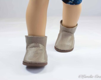 Doll Ankle BOOTS in Short Length in BEIGE Taupe Tan Faux LEATHER with Decorative Stitching Trim for American Girl or 18 " Doll