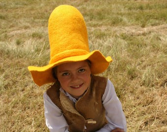 Yellow Farmers wide brim Floppy felted Hat - Pettson Hat - Pettersson Hat - "Pettersson and Findus" Costume - Cosplay LARP Hat - To order