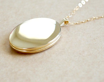Large Gold Oval Locket Necklace - 14K Gold Filled
