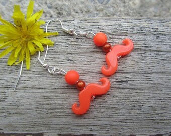 Earrings "p'tites whiskers" (ORANGE) - mustache, neon beads