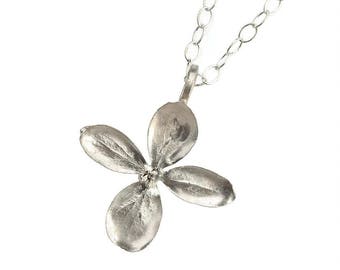 Sterling Silver Hydrangea Blossom Pendant Necklace