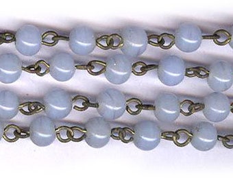 vintage rosary beads glass chain PALE BLUE glass 6mm, japan glass antique rosary chain