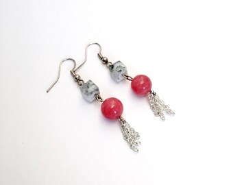 Pink Tassel Earrings- Coral Tassel Earrings- Delicate Silver Earrings- Lightweight Earrings